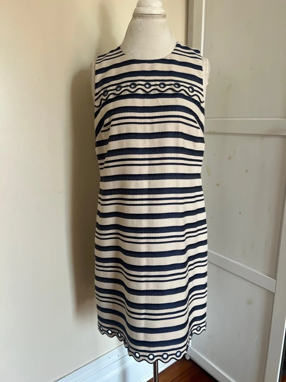 J. Crew Nautical Stripe Scalloped Hem Shift Dress Size 10